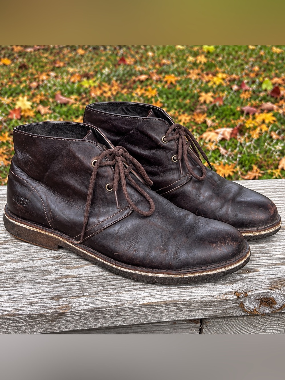 UGG Men’s Dark Brown Leather Lace-Up Ankle Boots Size 10 Vintage Grunge